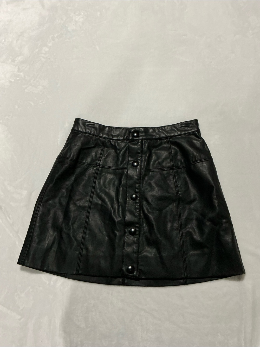Free People Black Faux Leather Button-Front Mini Skirt